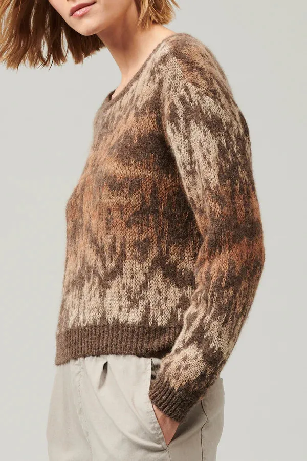 Crewneck Alpaca Mohair Yarn Sweater - Mocha