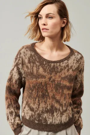 Crewneck Alpaca Mohair Yarn Sweater - Mocha