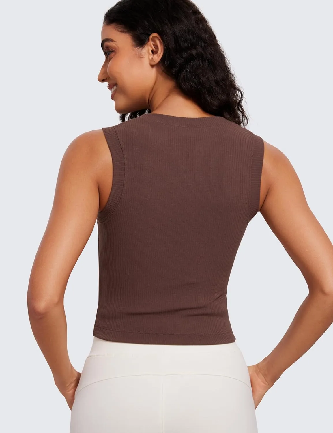 CRZ YOGA Womens Ribbed High Neck Tanks Sleeveless Fitted Basic Tops Going Out Casual Yoga Workout Shirts