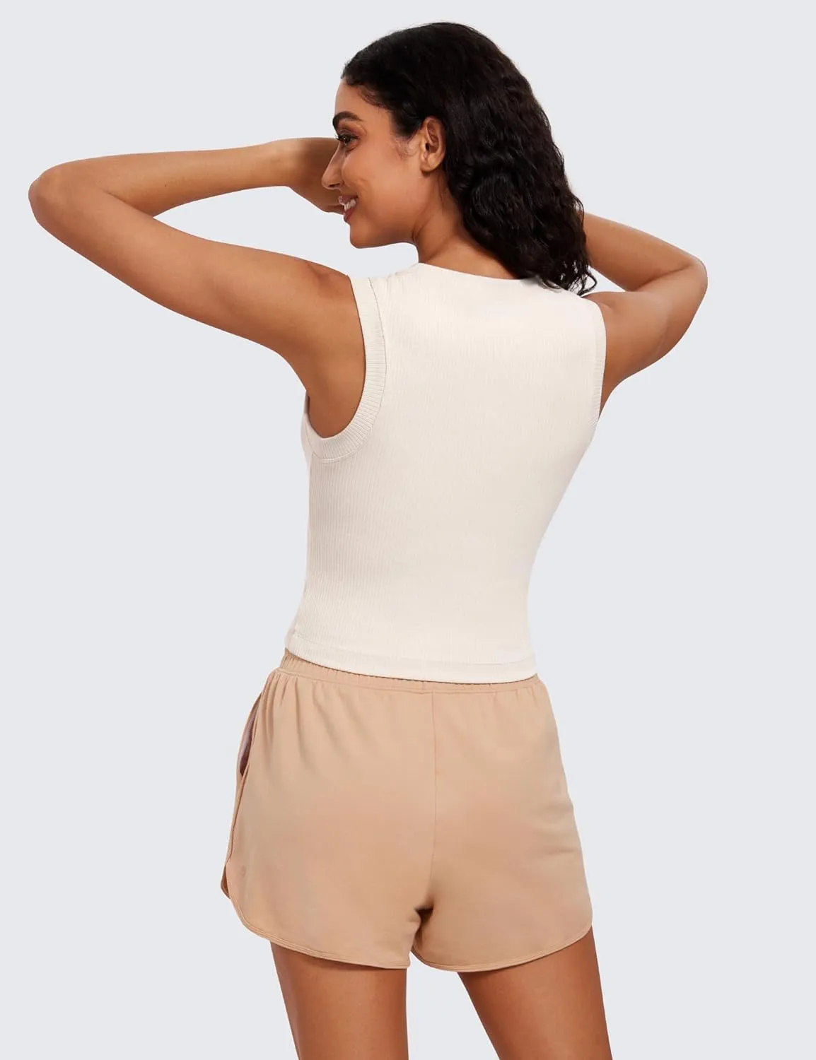 CRZ YOGA Womens Ribbed High Neck Tanks Sleeveless Fitted Basic Tops Going Out Casual Yoga Workout Shirts