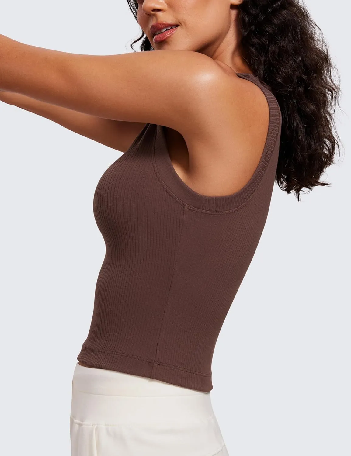 CRZ YOGA Womens Ribbed High Neck Tanks Sleeveless Fitted Basic Tops Going Out Casual Yoga Workout Shirts