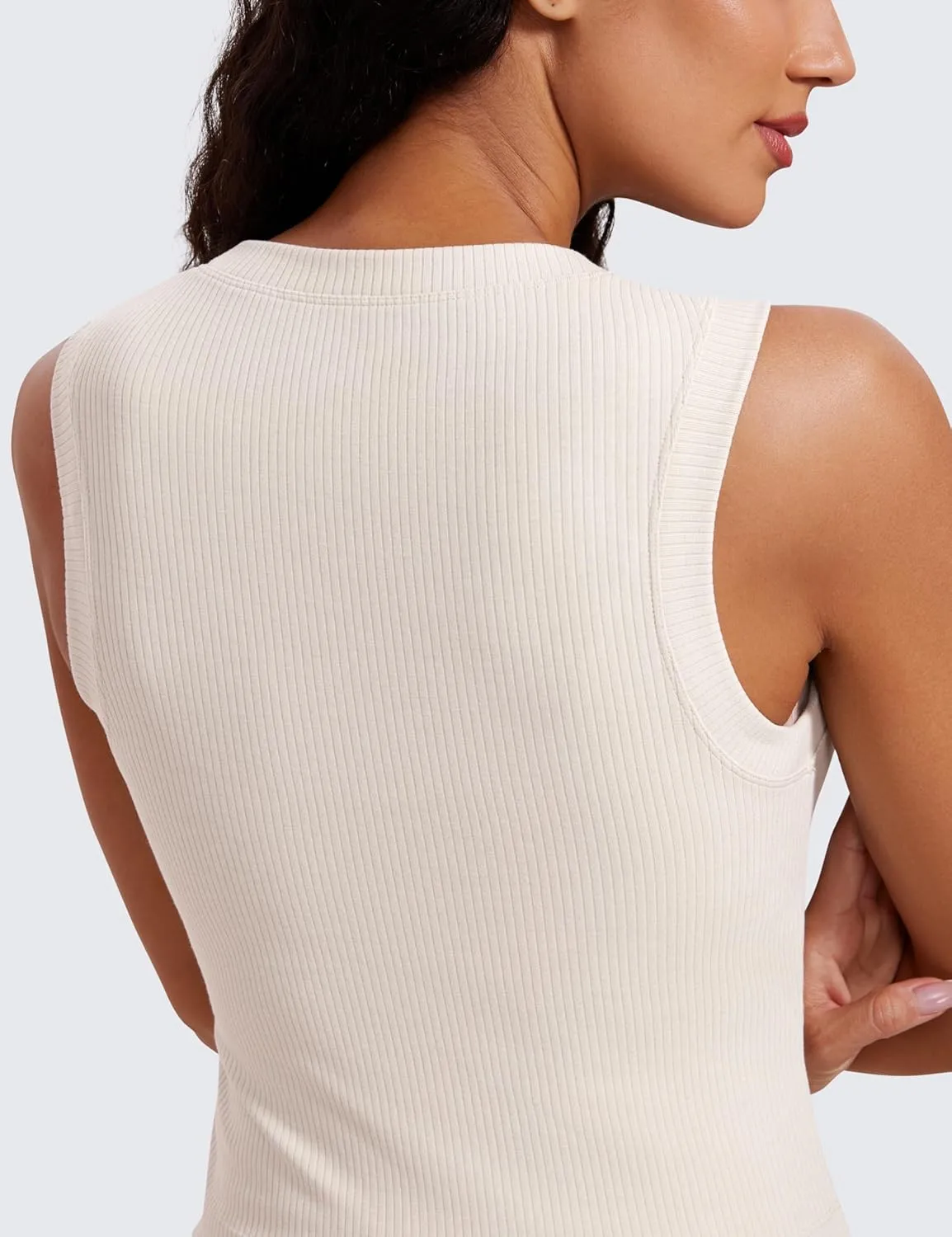 CRZ YOGA Womens Ribbed High Neck Tanks Sleeveless Fitted Basic Tops Going Out Casual Yoga Workout Shirts