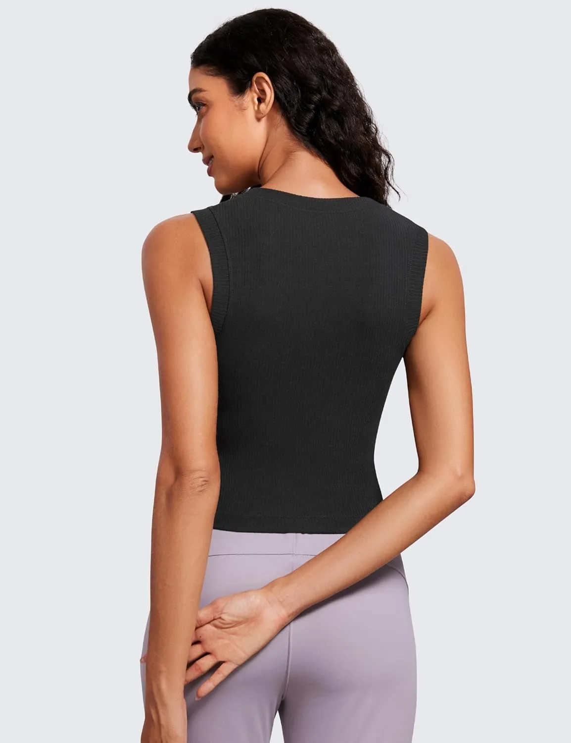 CRZ YOGA Womens Ribbed High Neck Tanks Sleeveless Fitted Basic Tops Going Out Casual Yoga Workout Shirts
