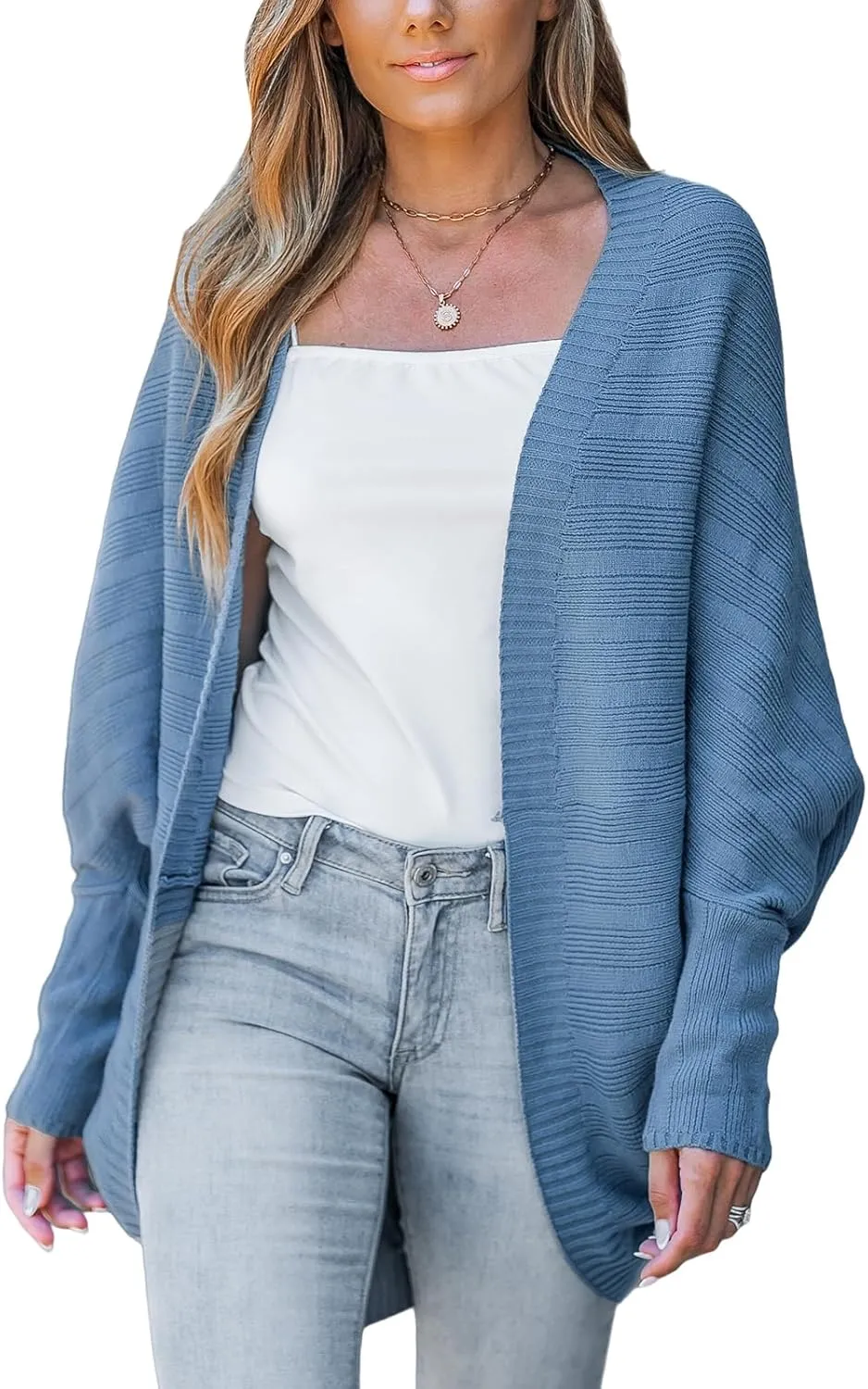 CUPSHE Women's 2024 Fall Cardigan Sweaters Open Front Long Batwing Sleeve Soft Knit Outwear Coat