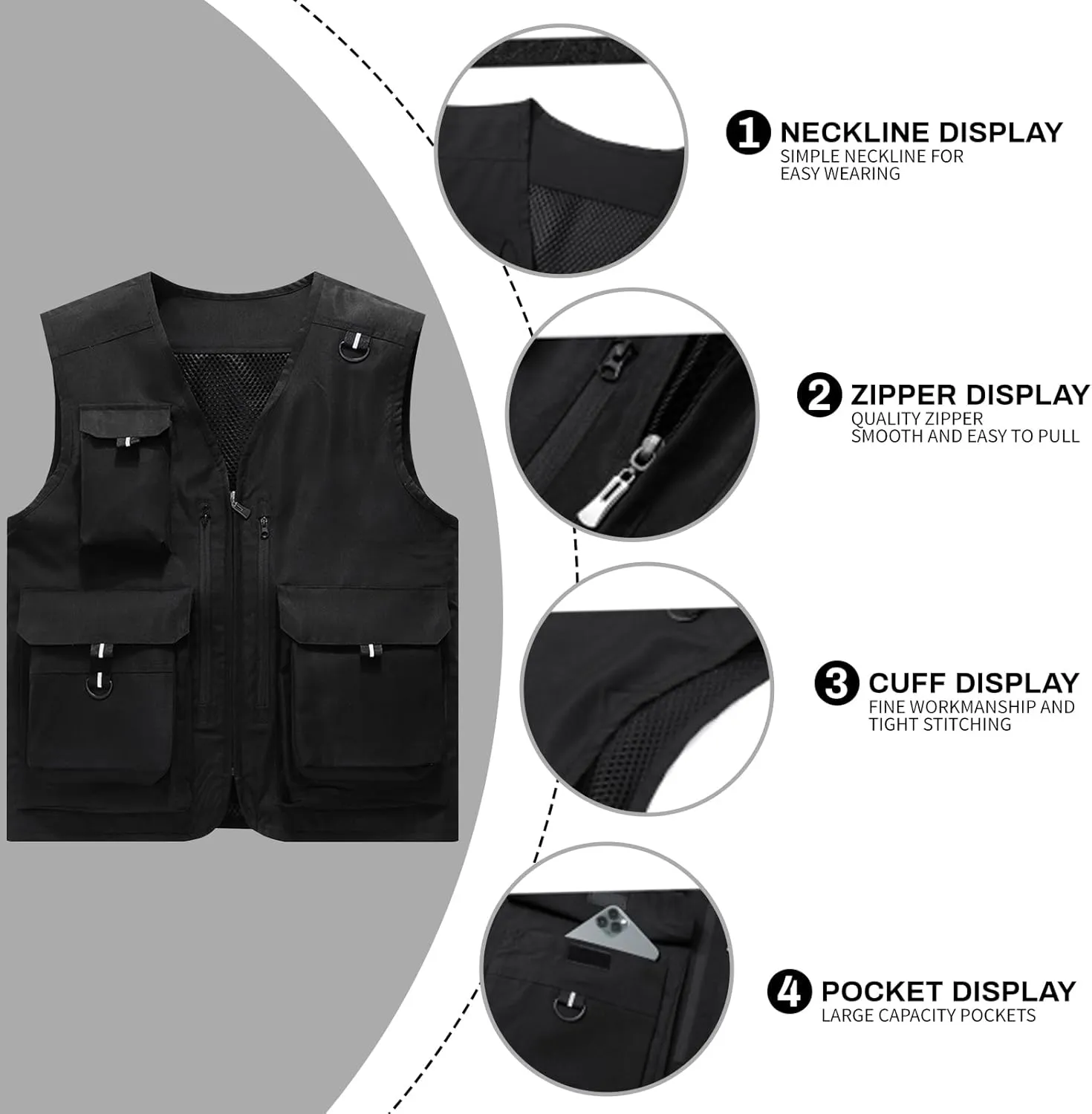 Custom Your Logo Mens Outdoor Work Vest for Fishing Lightweight Sleeveless with Multi Pocket Photography Teamwork
