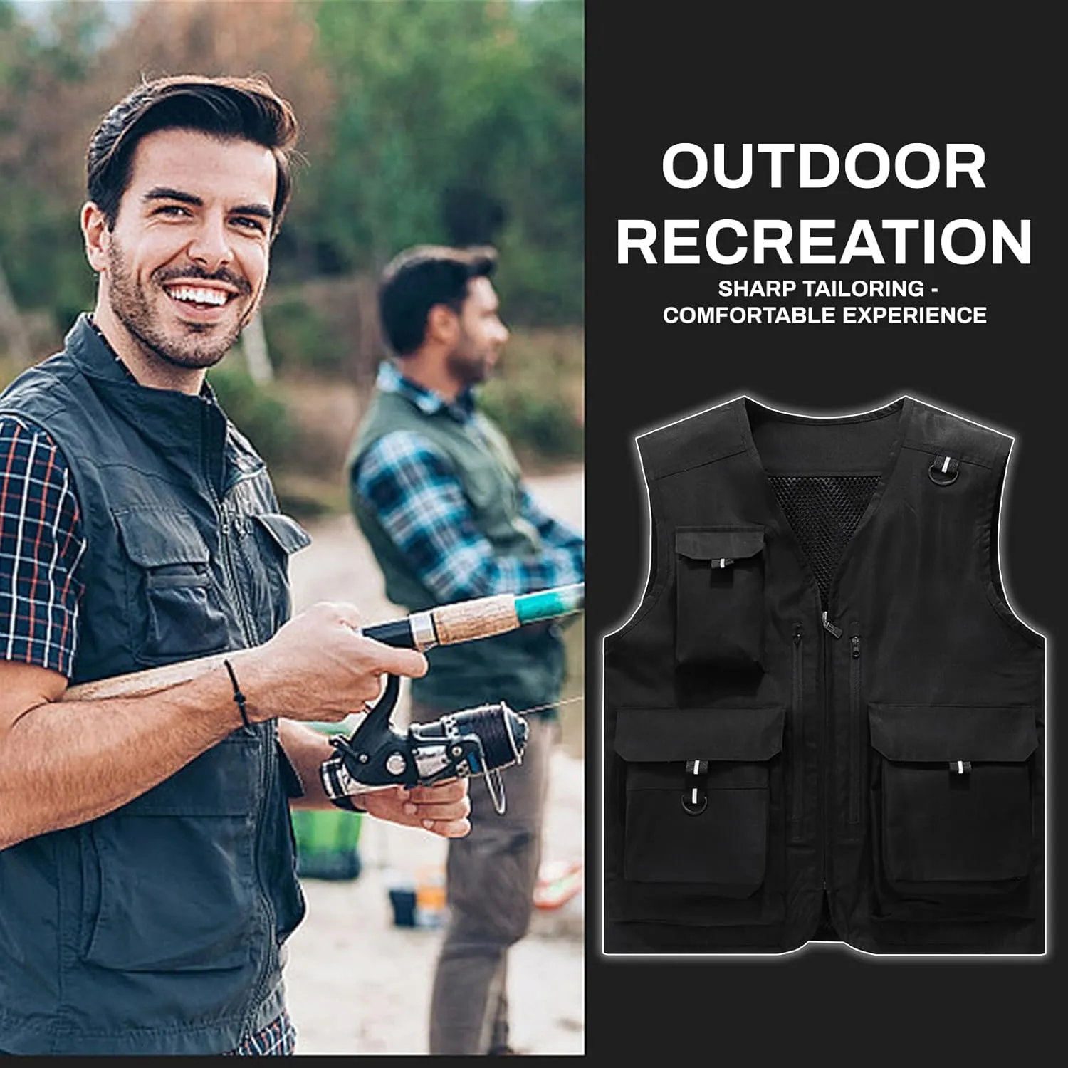 Custom Your Logo Mens Outdoor Work Vest for Fishing Lightweight Sleeveless with Multi Pocket Photography Teamwork