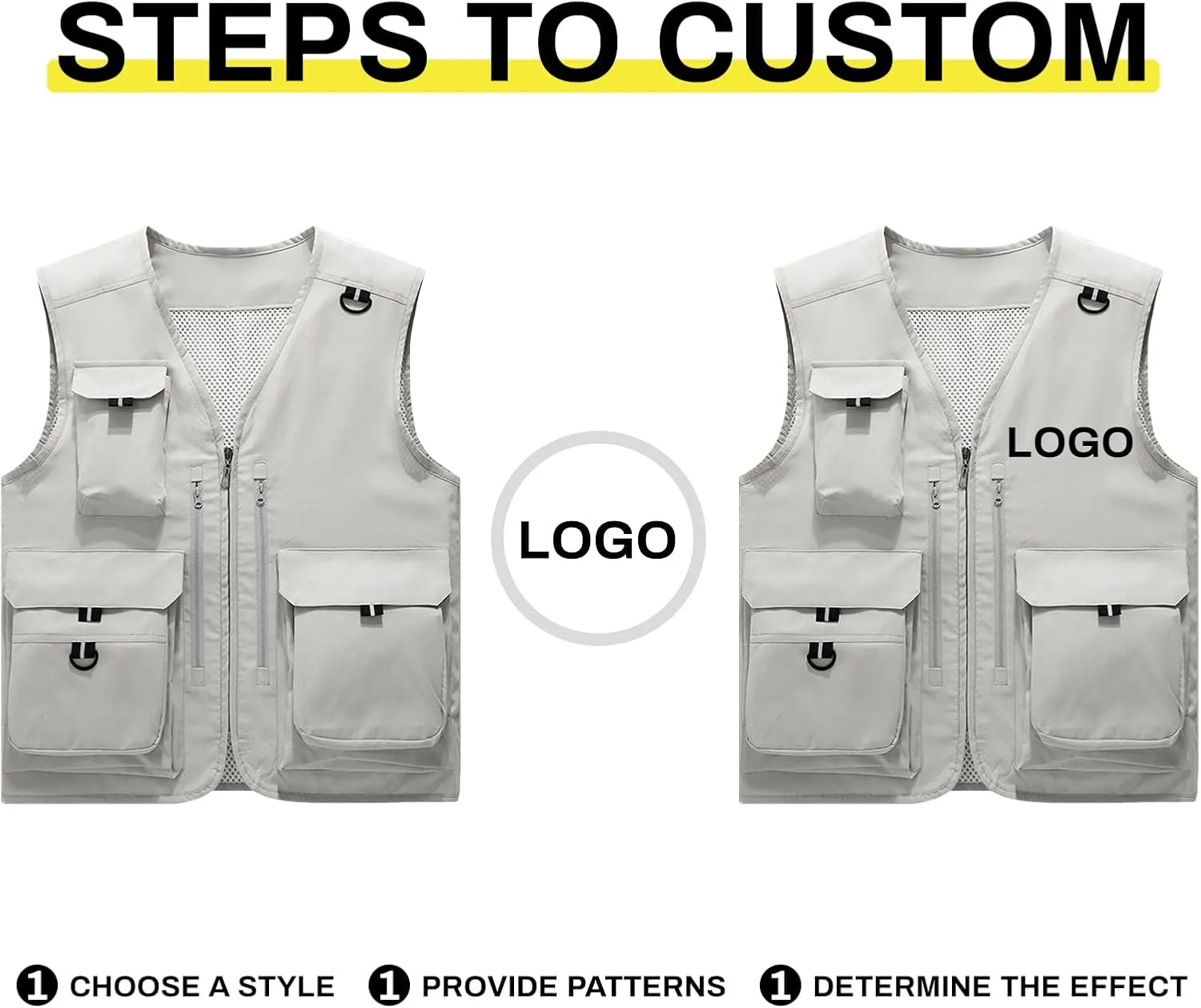 Custom Your Logo Mens Outdoor Work Vest for Fishing Lightweight Sleeveless with Multi Pocket Photography Teamwork