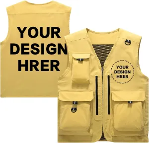 Custom Your Logo Mens Outdoor Work Vest for Fishing Lightweight Sleeveless with Multi Pocket Photography Teamwork