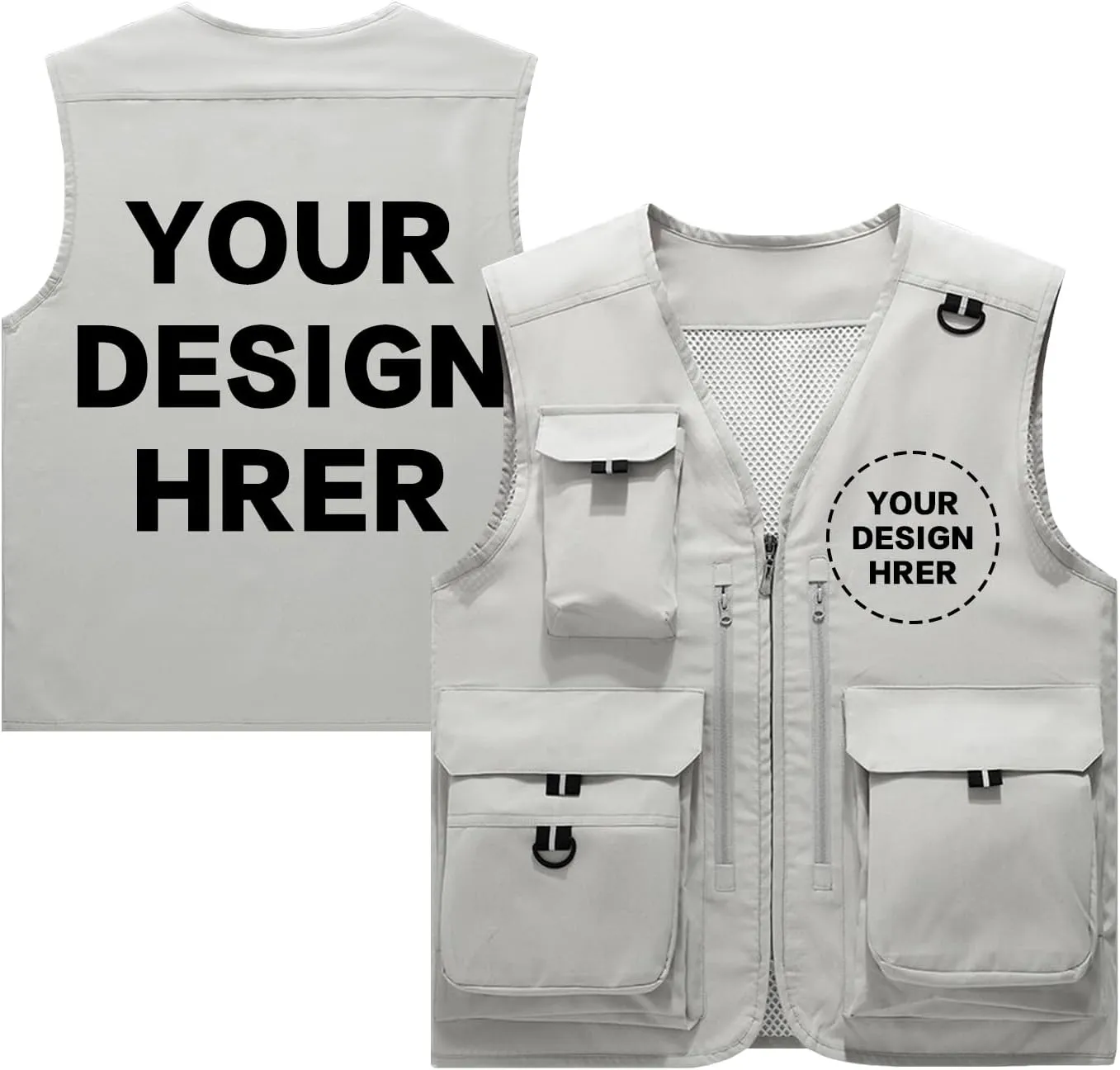 Custom Your Logo Mens Outdoor Work Vest for Fishing Lightweight Sleeveless with Multi Pocket Photography Teamwork