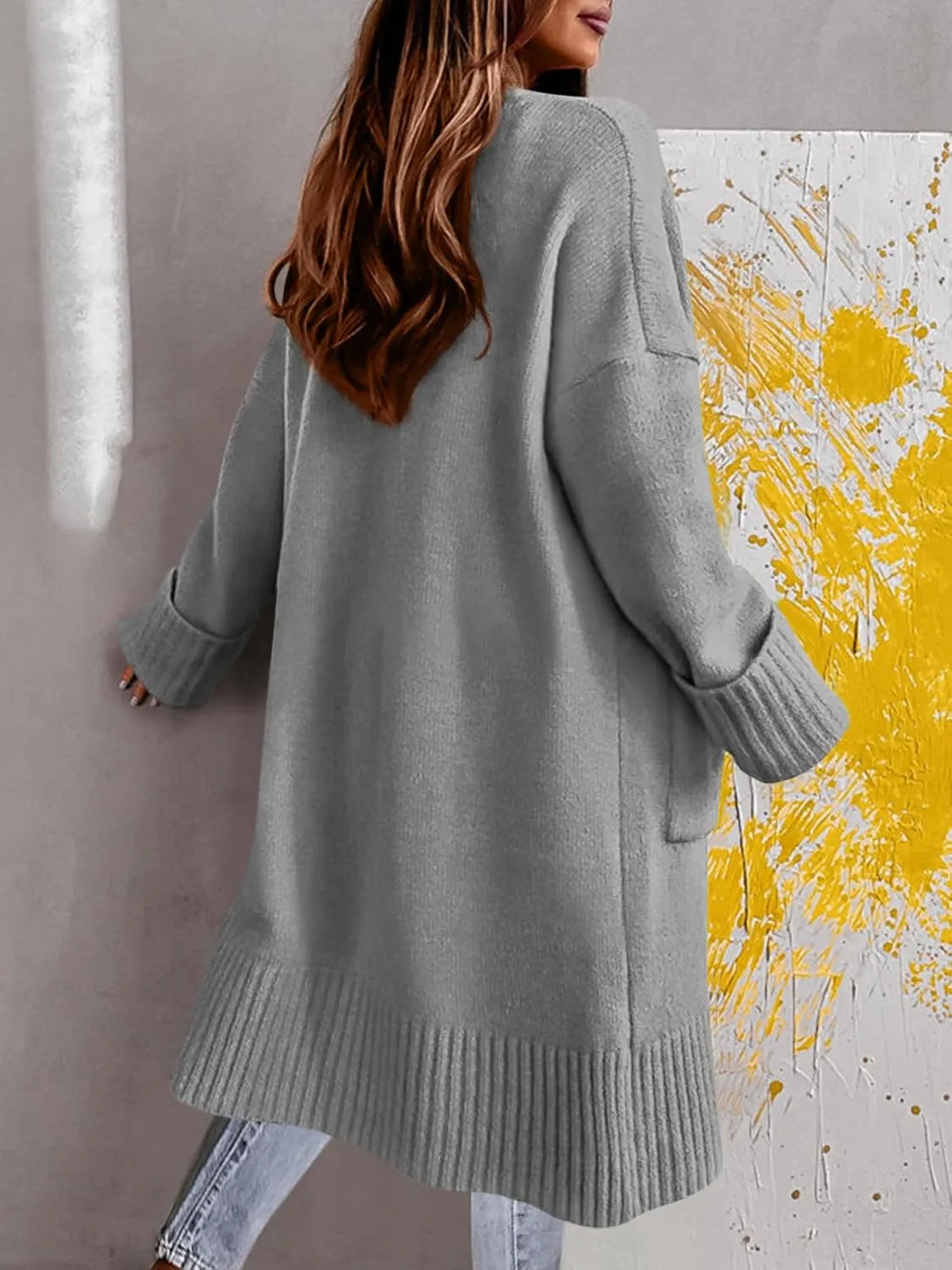 Danedvi Long Cardigan Sweaters for Women 2025 Fall Open Front Knit Oversized Cardigans Duster Coat with Pockets