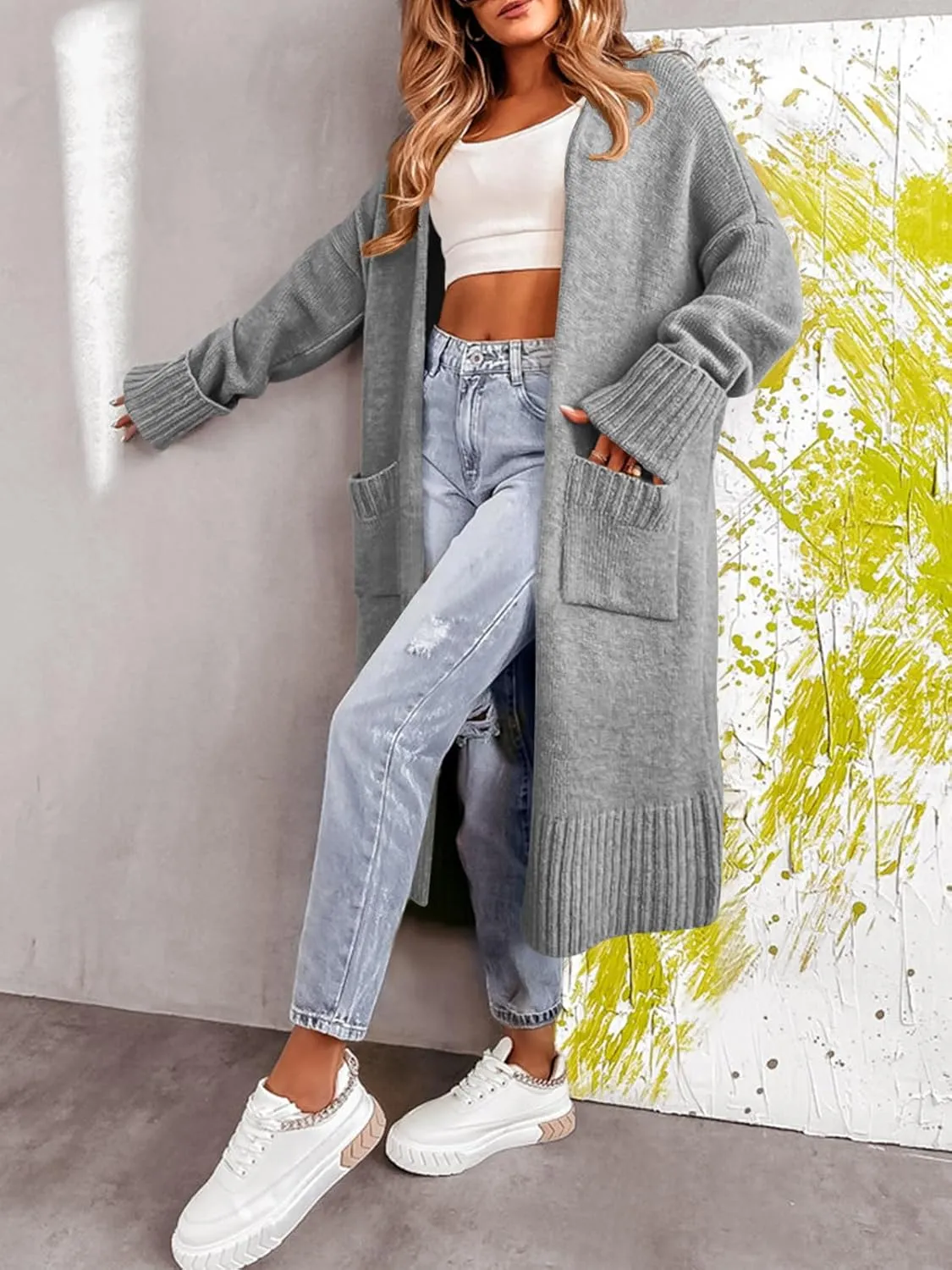 Danedvi Long Cardigan Sweaters for Women 2025 Fall Open Front Knit Oversized Cardigans Duster Coat with Pockets