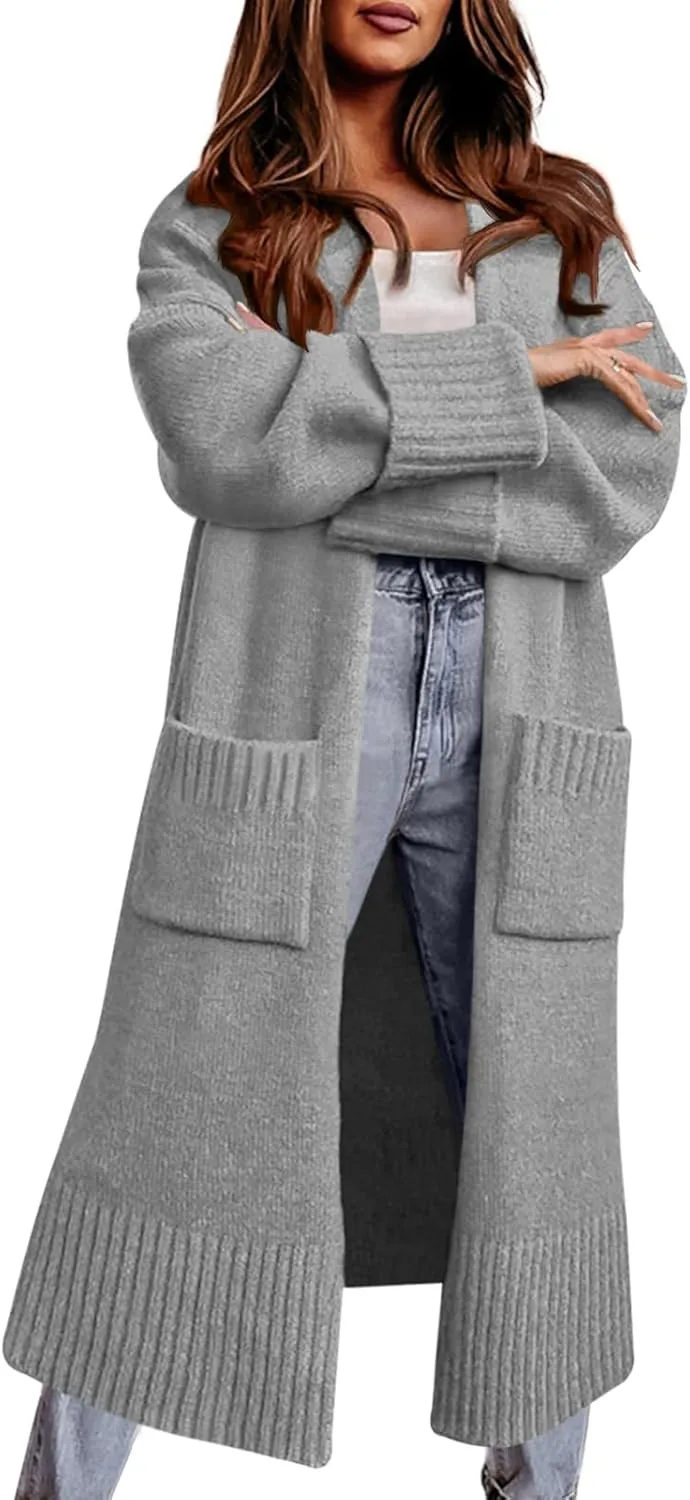Danedvi Long Cardigan Sweaters for Women 2025 Fall Open Front Knit Oversized Cardigans Duster Coat with Pockets