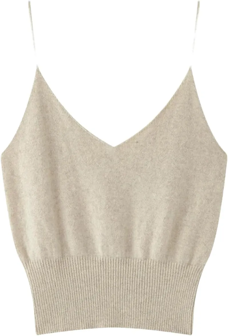 DBFBDTU Women Cashmere Vest Sleeveless Tank Tops Female Short Solid Soft V-Neck Camisole