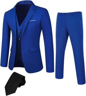 DEETRUST Men's 3 Piece Slim Fit Suit Set, 2 Button Blazer Jacket Vest Pants with Tie, Mens Suit for Party, Wedding & Business