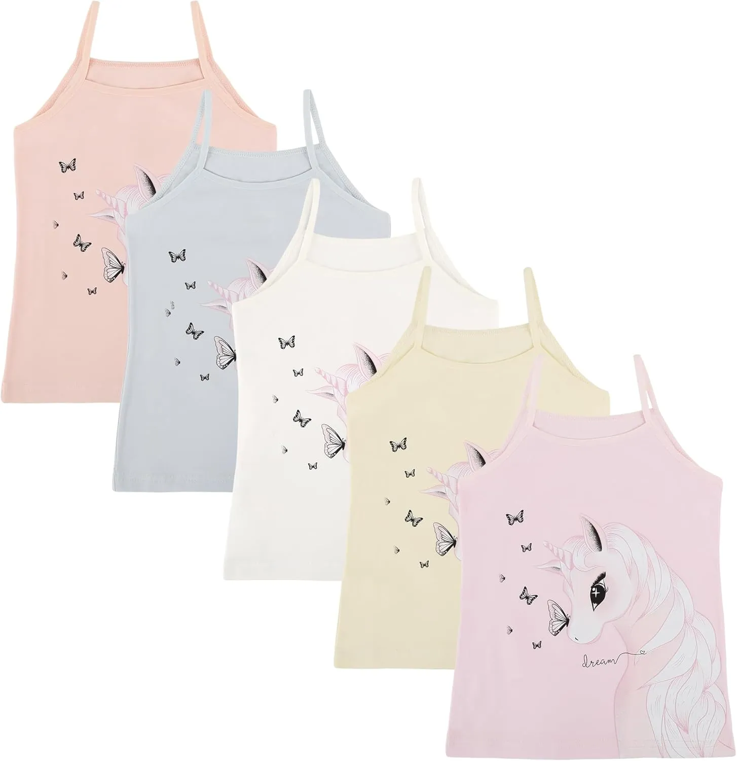 Donella Girls Camisole Undershirts Prints - Toddler Girls Cotton Cami 5 Pack