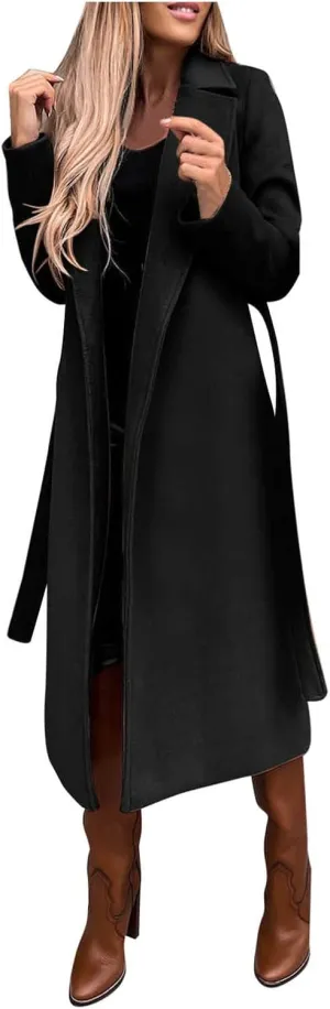 Eduavar Pea Coats for Women Long Winter Coats for Women 2024 Jackets Business Elegant Overcoat Trench Outwear with Pockets