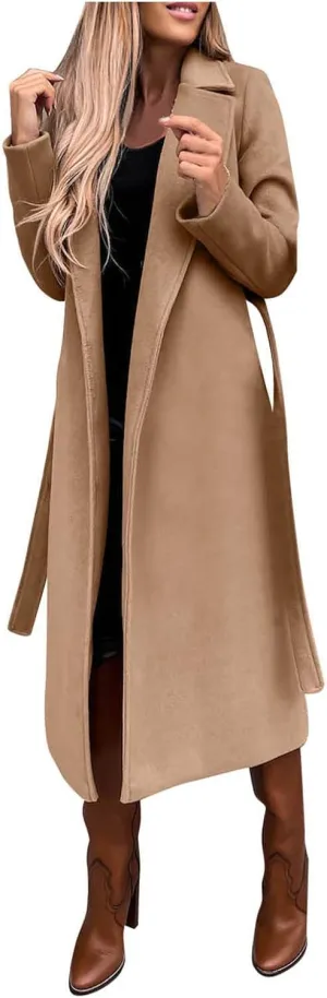 Eduavar Pea Coats for Women Long Winter Coats for Women 2024 Jackets Business Elegant Overcoat Trench Outwear with Pockets