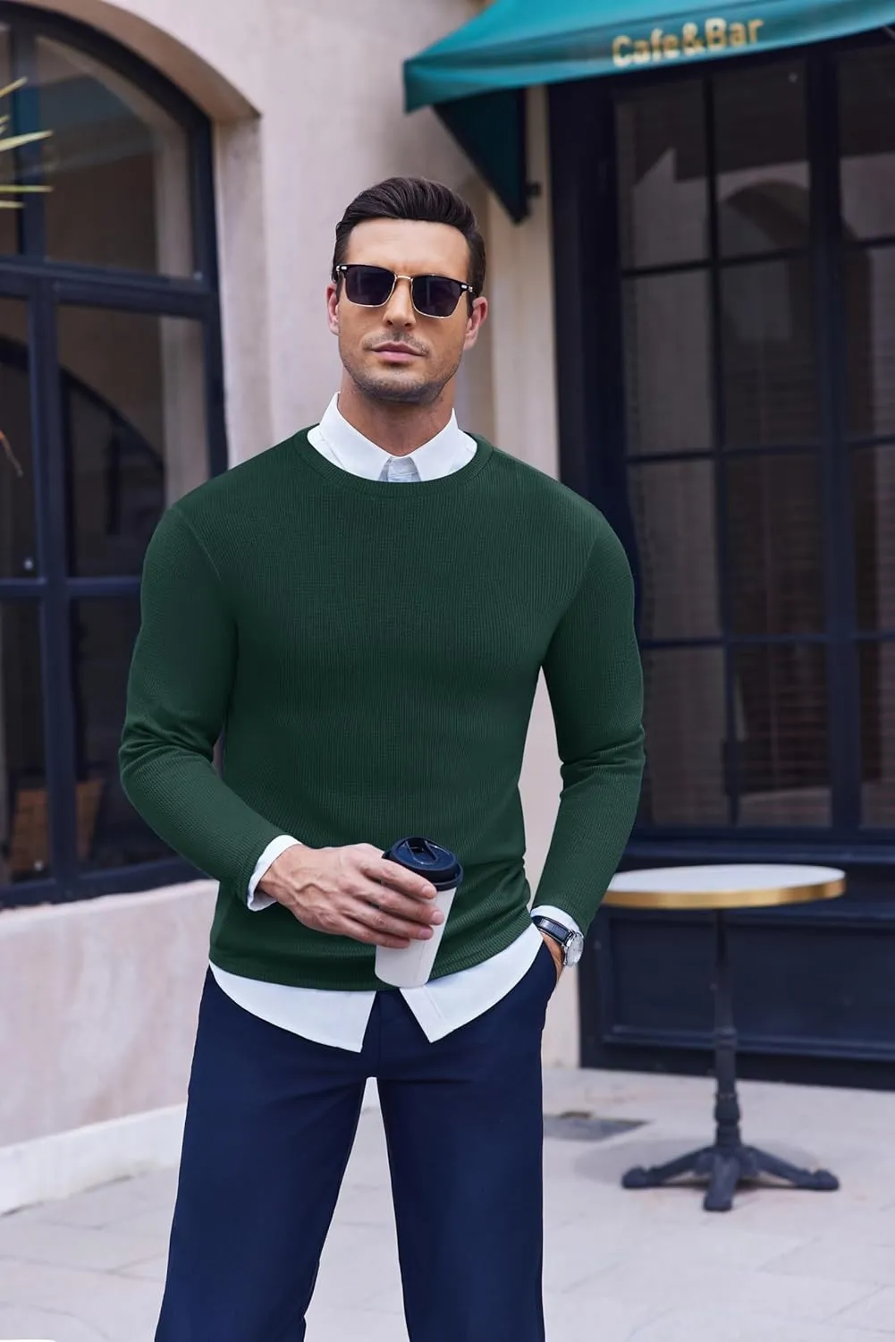Ekouaer Men's Long Sleeve Shirts Honeycomb Waffle Pullover Sweater Crewneck Thermal Tops Lightweight Undershirts