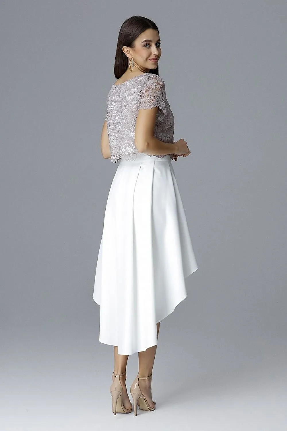 Elegant Lace and Trendy Asymmetrical Skirt Set