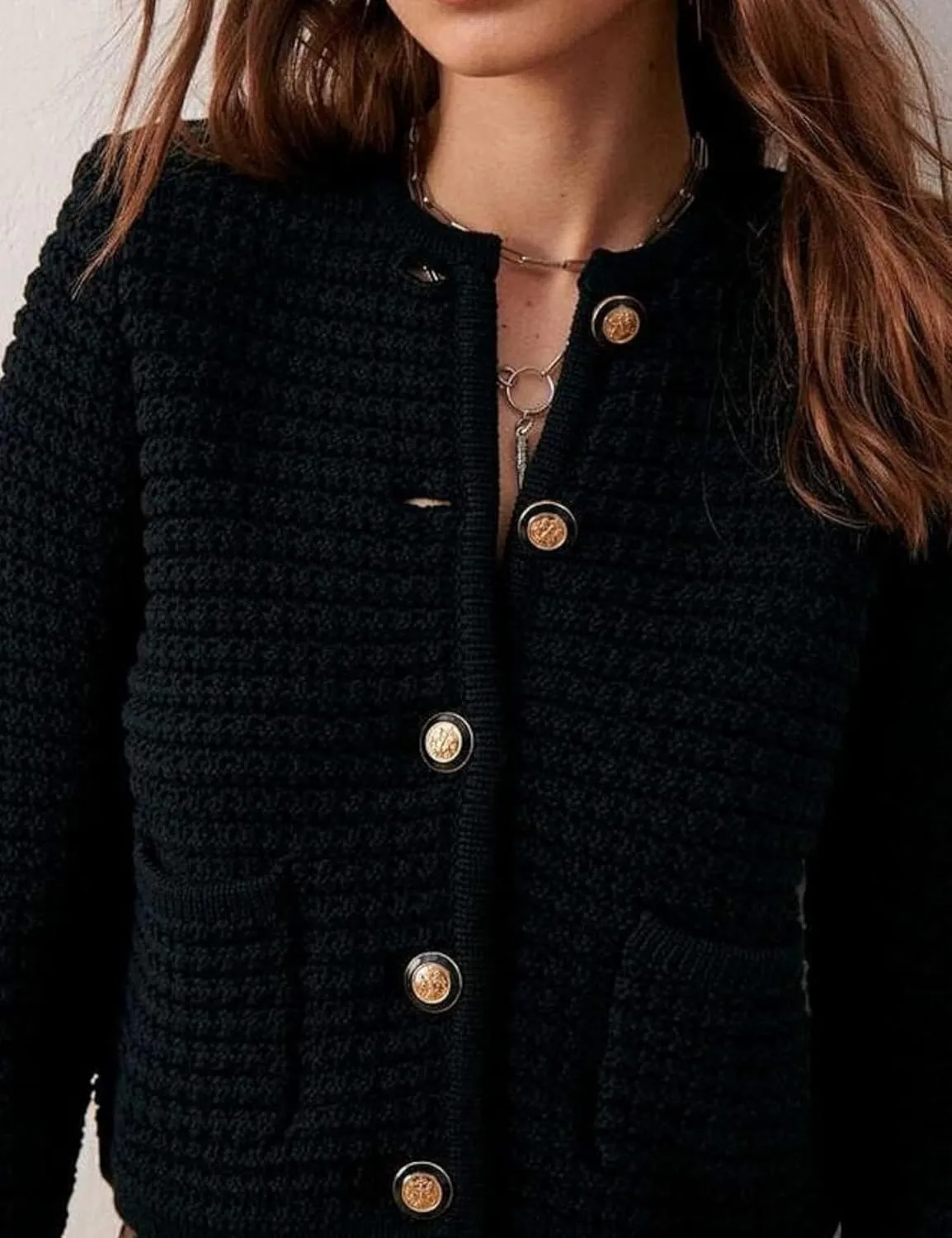 Esmeling Womens Crew Neck Button Knit Cardigan Sweaters Long Sleeve Fall Lightweight Cardigans Outerwear with Pockets