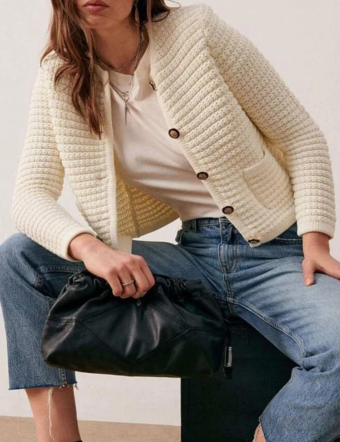 Esmeling Womens Crew Neck Button Knit Cardigan Sweaters Long Sleeve Fall Lightweight Cardigans Outerwear with Pockets