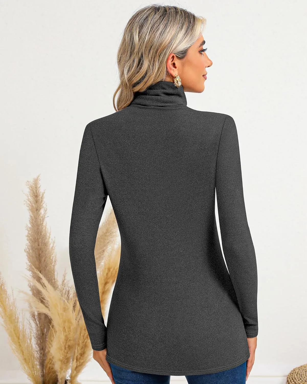Ficerd 3 Pack Women's Turtleneck Long Sleeve Shirts Thermal Lightweight Base Layer Undershirts Slim Fit Casual Tops