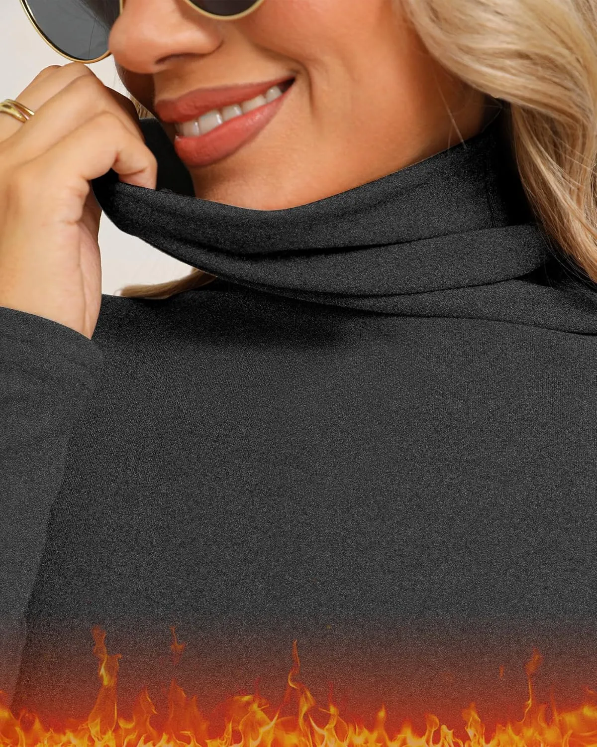 Ficerd 3 Pack Women's Turtleneck Long Sleeve Shirts Thermal Lightweight Base Layer Undershirts Slim Fit Casual Tops