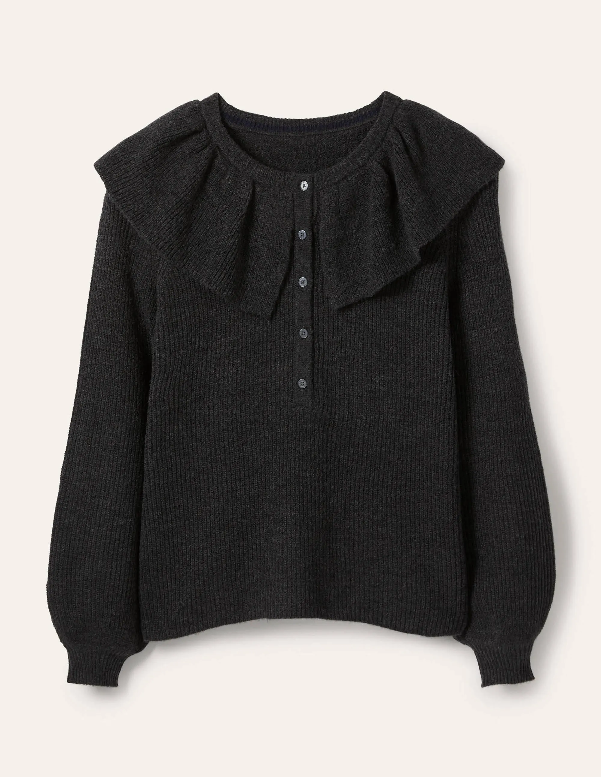 Fluffy Frill Collar Jumper-Charcoal Melange