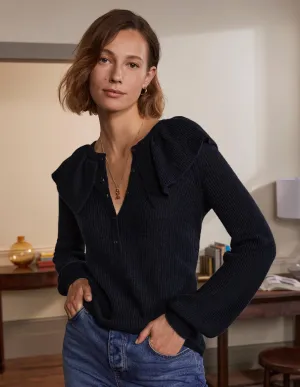 Fluffy Frill Collar Jumper-Navy