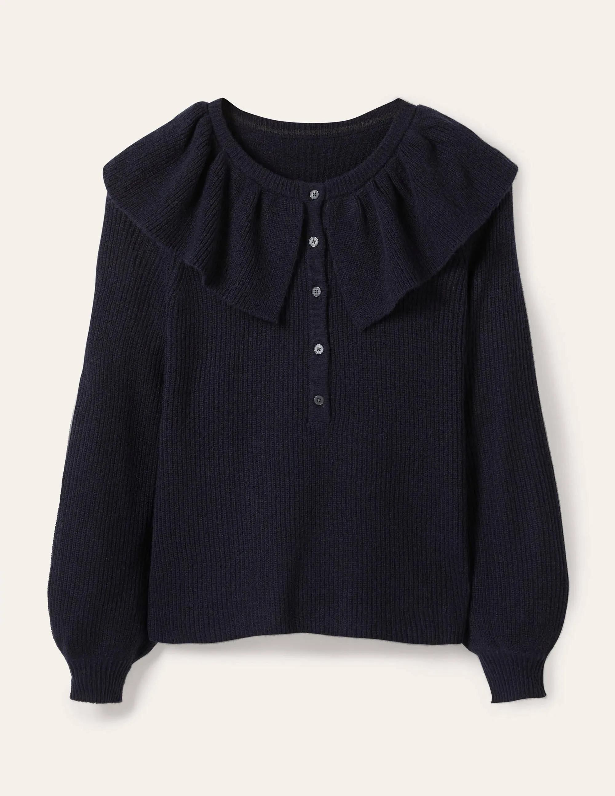 Fluffy Frill Collar Jumper-Navy