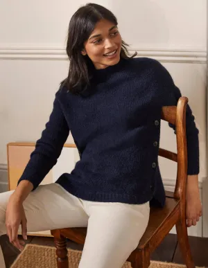 Fluffy Side Button Jumper-Navy