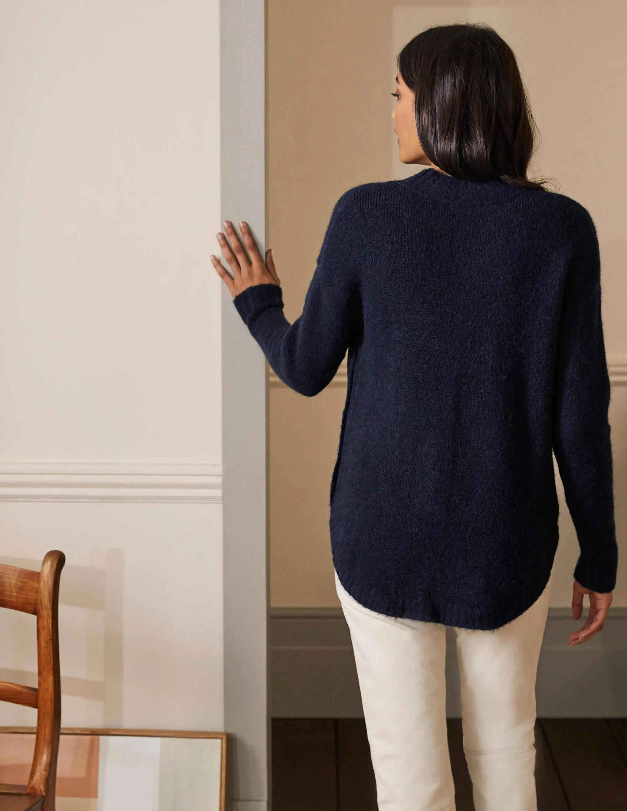 Fluffy Side Button Jumper-Navy