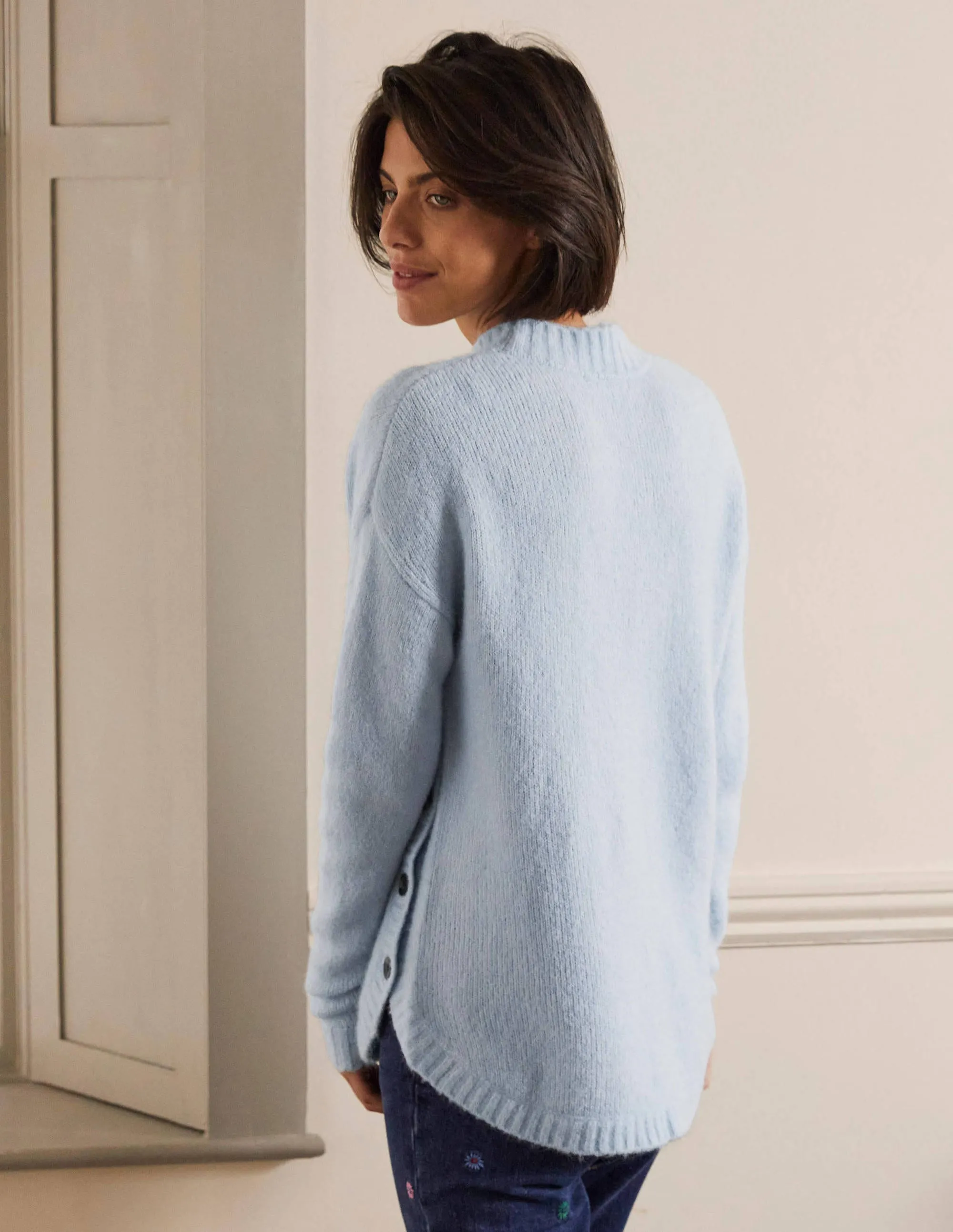 Fluffy Side Button Jumper-Surf