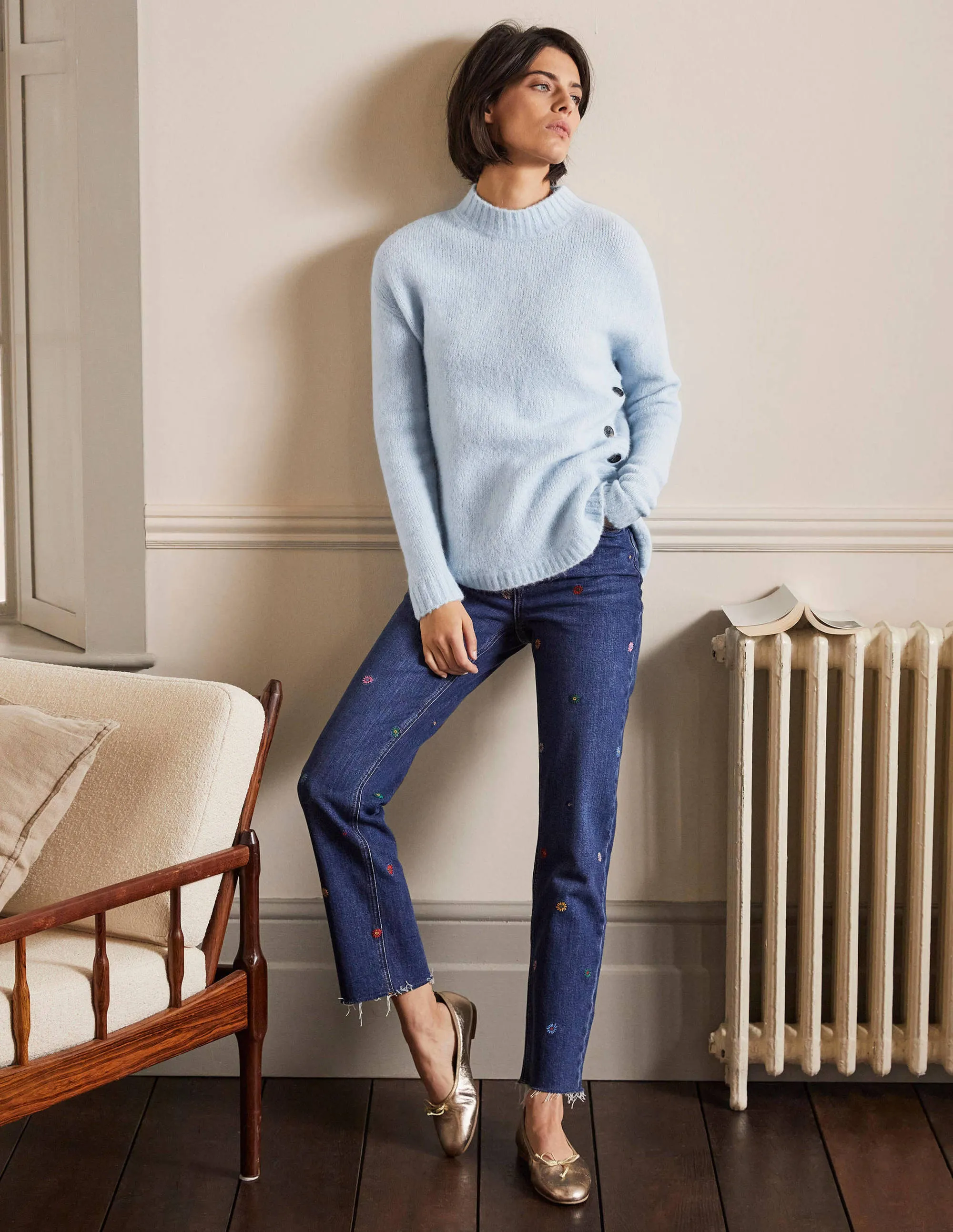 Fluffy Side Button Jumper-Surf