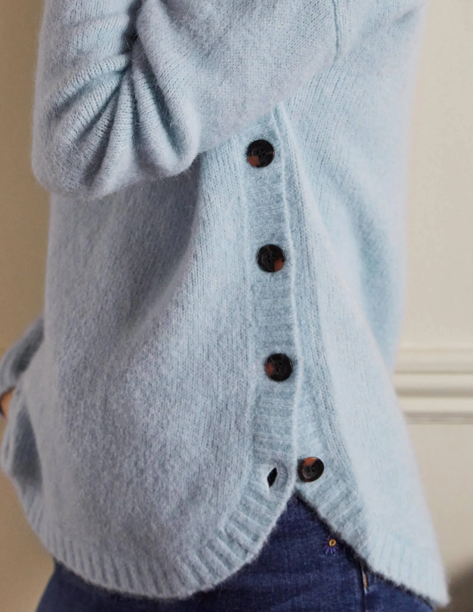 Fluffy Side Button Jumper-Surf