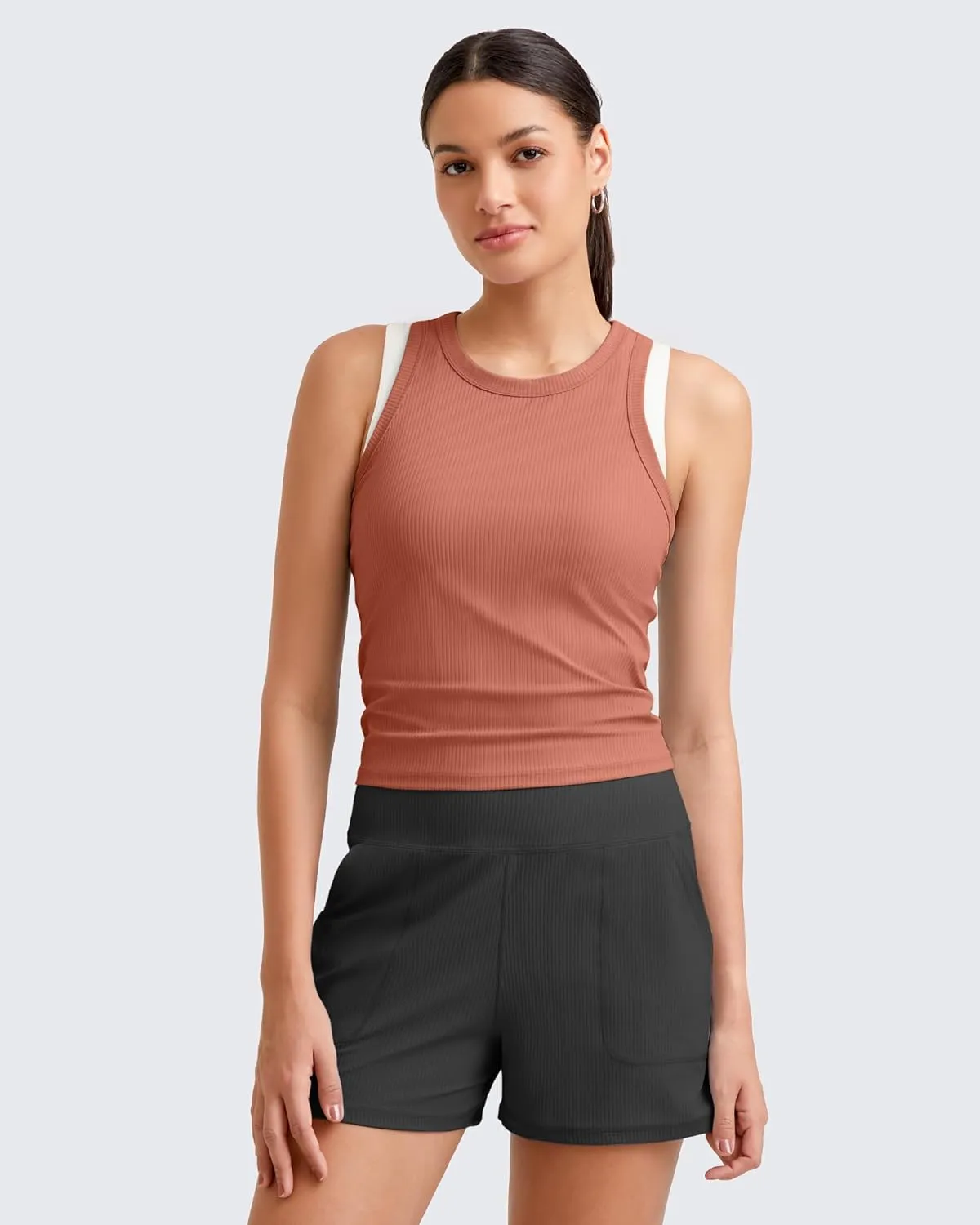 G4Free Workout Tank Tops for Women Slim Fitted Racerback Ribbed Athletic Gym Yoga Tanks Summer Casual