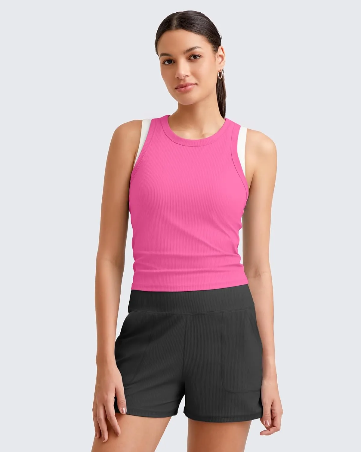 G4Free Workout Tank Tops for Women Slim Fitted Racerback Ribbed Athletic Gym Yoga Tanks Summer Casual