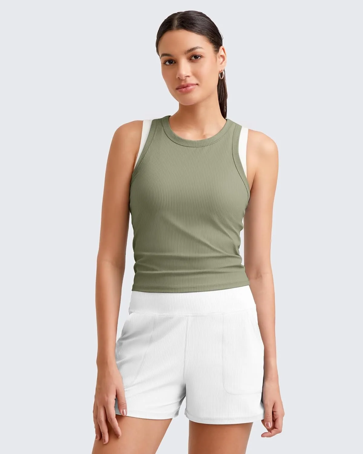 G4Free Workout Tank Tops for Women Slim Fitted Racerback Ribbed Athletic Gym Yoga Tanks Summer Casual