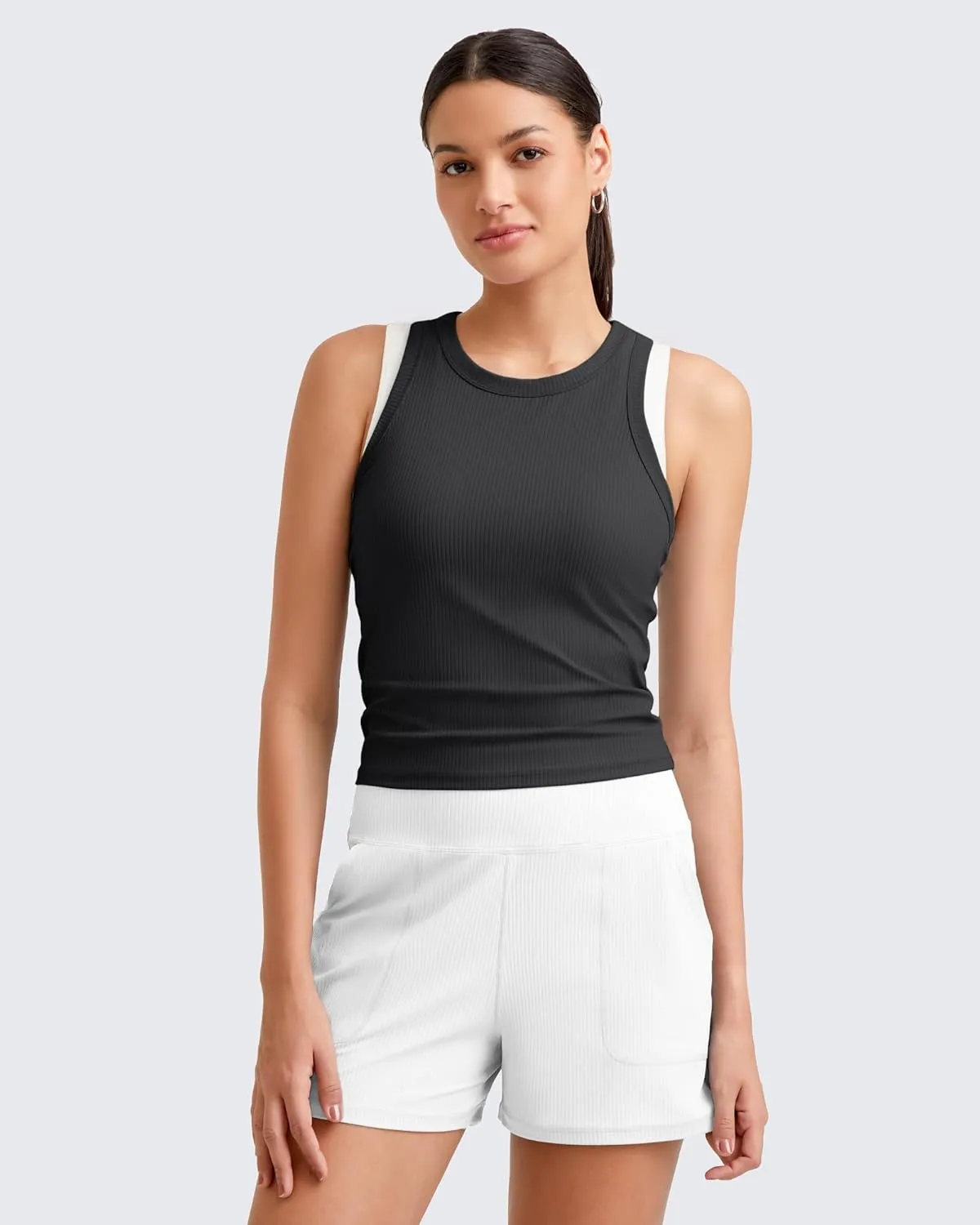 G4Free Workout Tank Tops for Women Slim Fitted Racerback Ribbed Athletic Gym Yoga Tanks Summer Casual