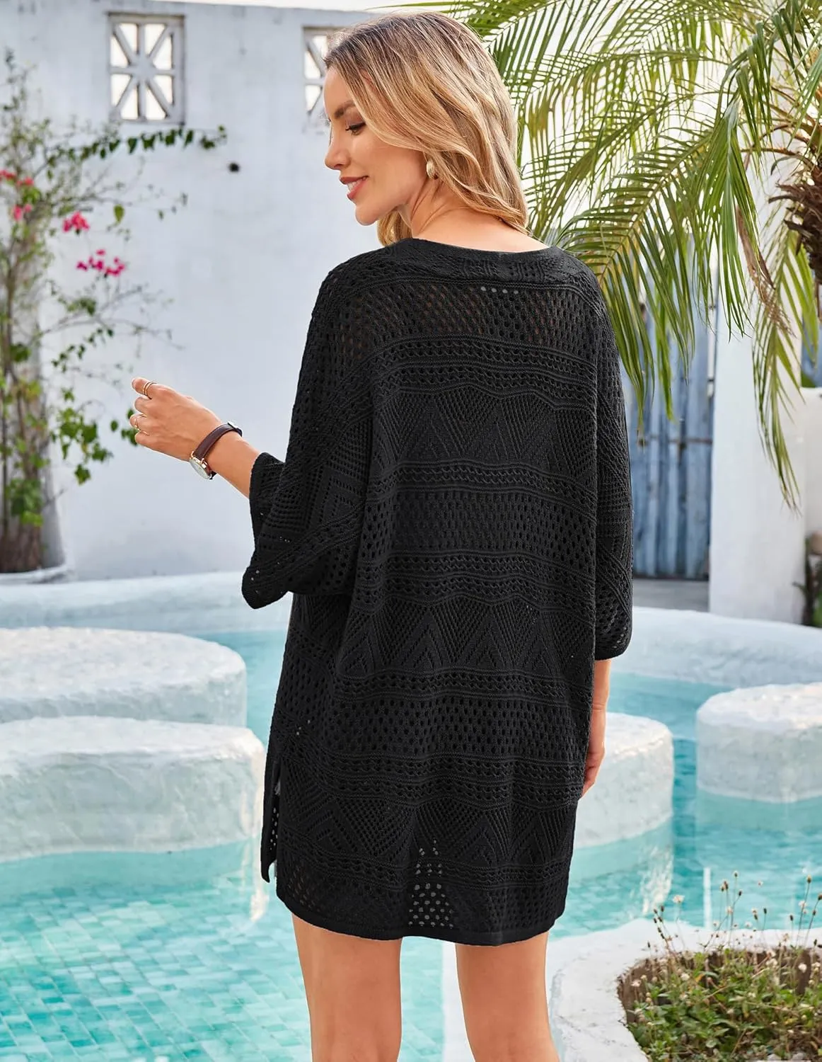 GRACE KARIN Womens Summer Short Sleeve Crochet Cardigan Sweaters Lightweight 2025 Oversized Knit Boho Kimono Cardigans