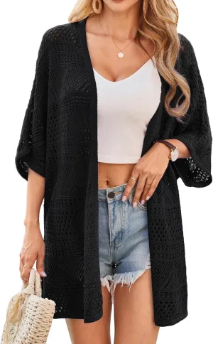 GRACE KARIN Womens Summer Short Sleeve Crochet Cardigan Sweaters Lightweight 2025 Oversized Knit Boho Kimono Cardigans