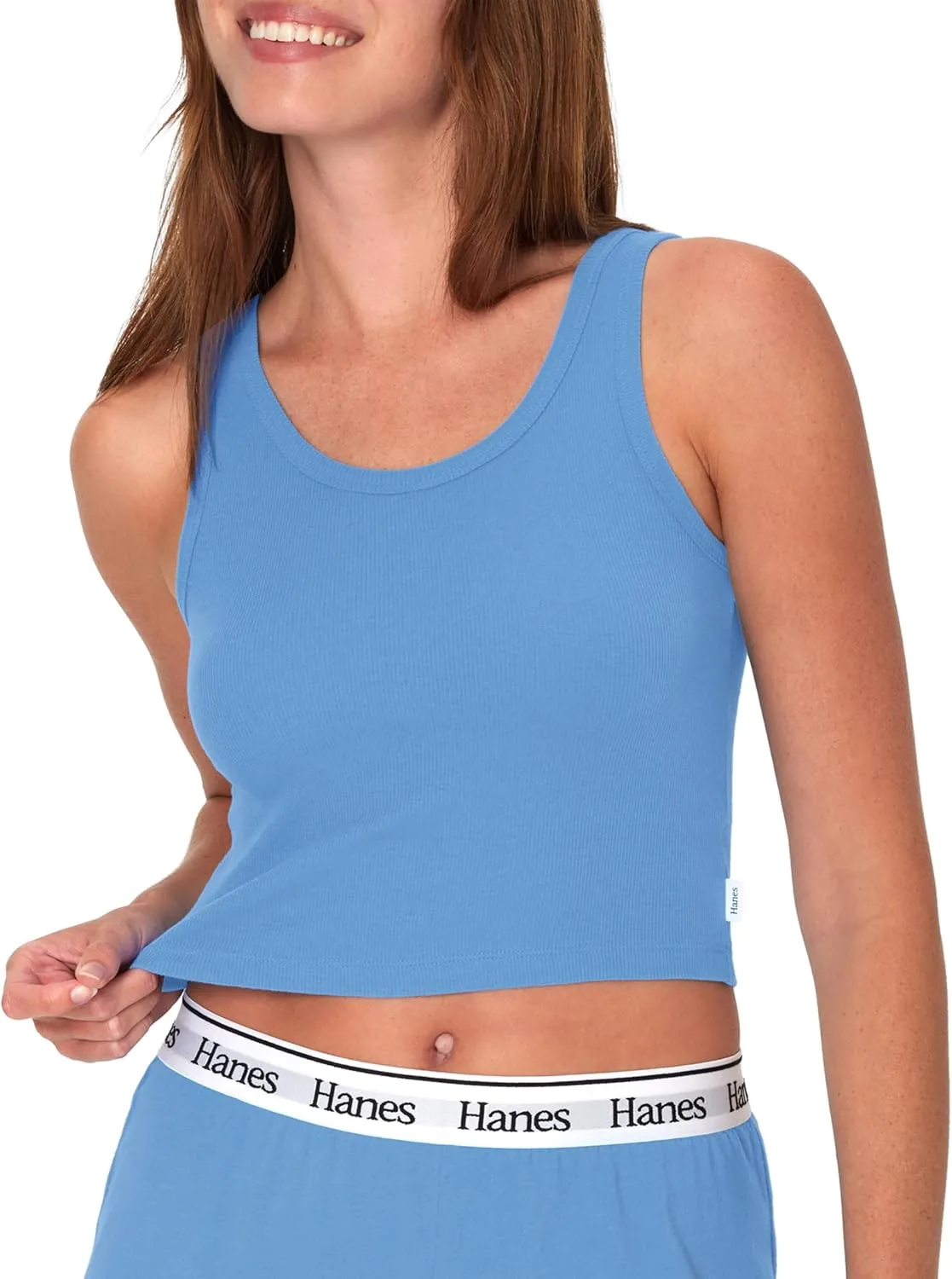Hanes Women's Originals Rib Tank 2-Pack, Comfywear Stretch Cotton Cropped Top