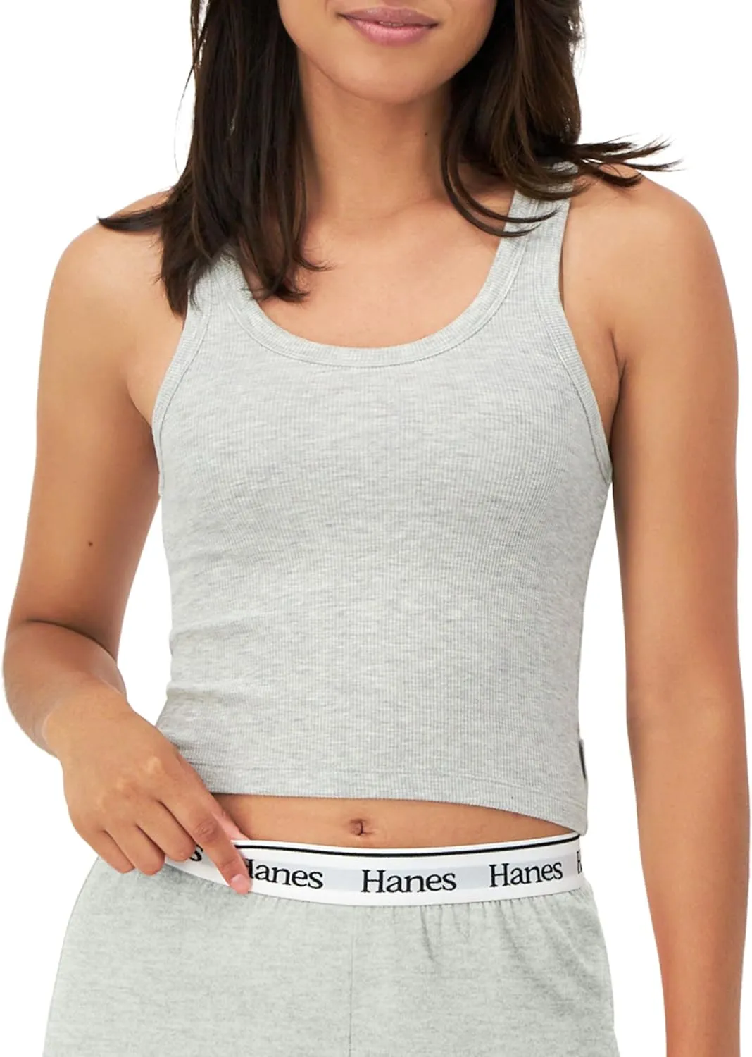 Hanes Women's Originals Rib Tank 2-Pack, Comfywear Stretch Cotton Cropped Top