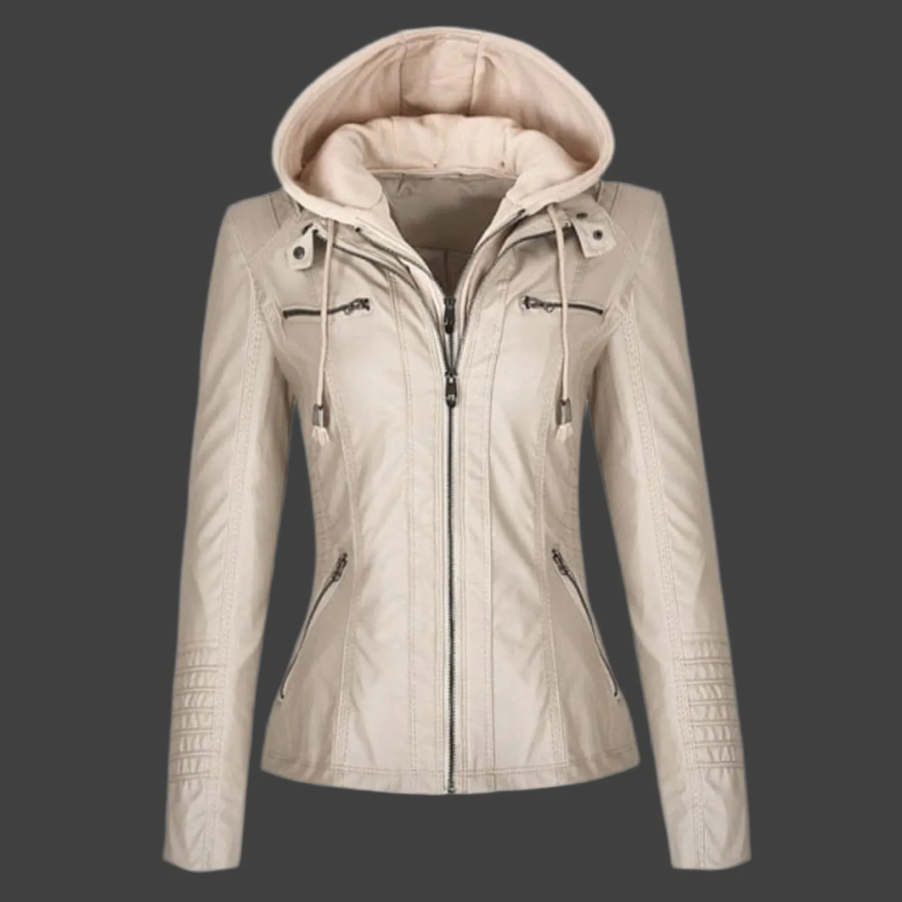 Hooded Faux Leather Motorcycle Jacket