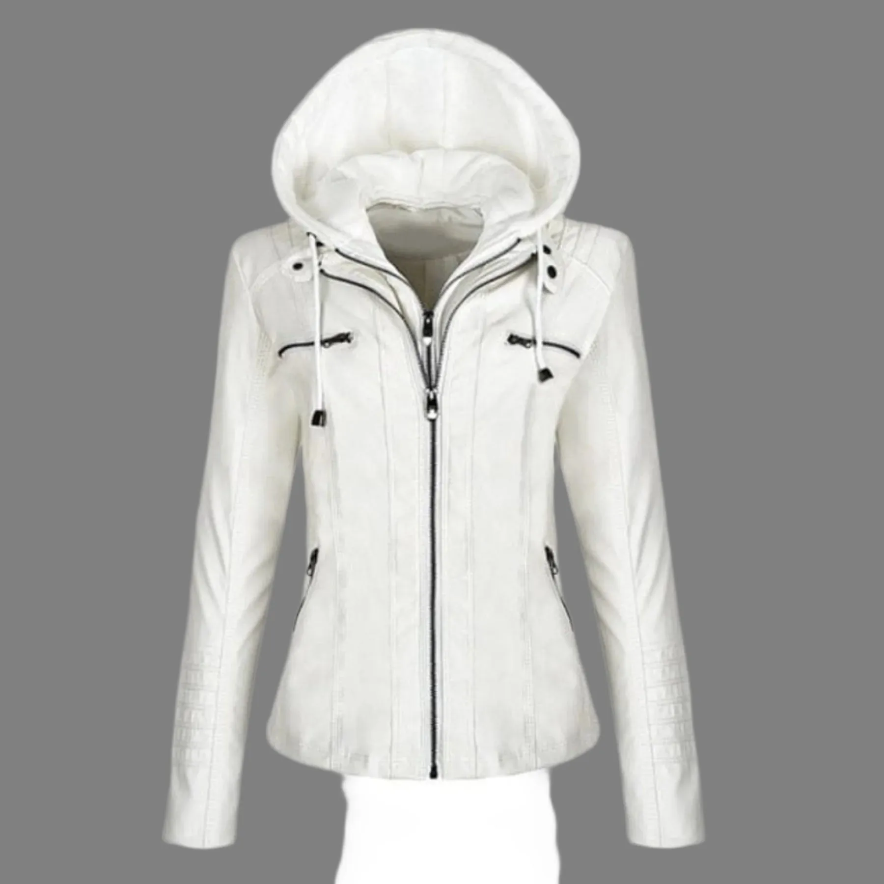 Hooded Faux Leather Motorcycle Jacket