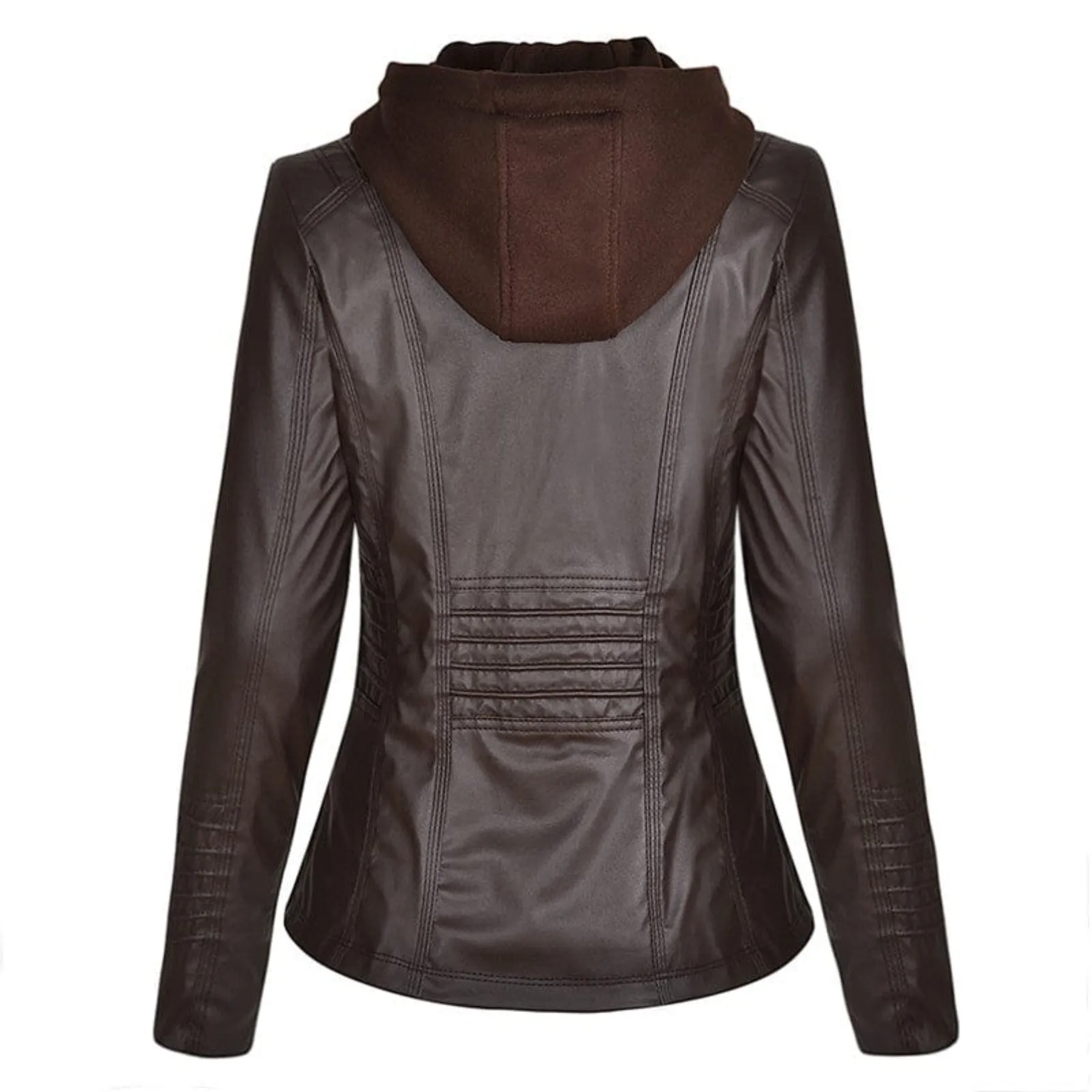 Hooded Faux Leather Motorcycle Jacket