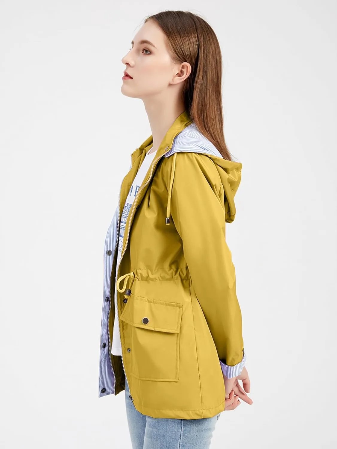 IFFEI Women's Rain Jacket Lightweight Waterproof Rain Coat Outdoor Hooded Windbreaker with Pockets