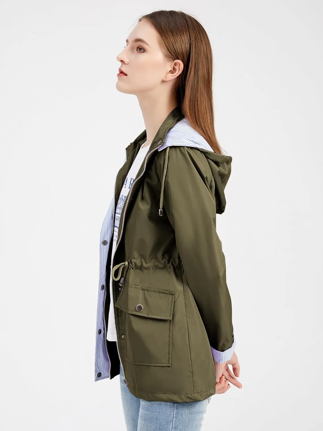 IFFEI Women's Rain Jacket Lightweight Waterproof Rain Coat Outdoor Hooded Windbreaker with Pockets