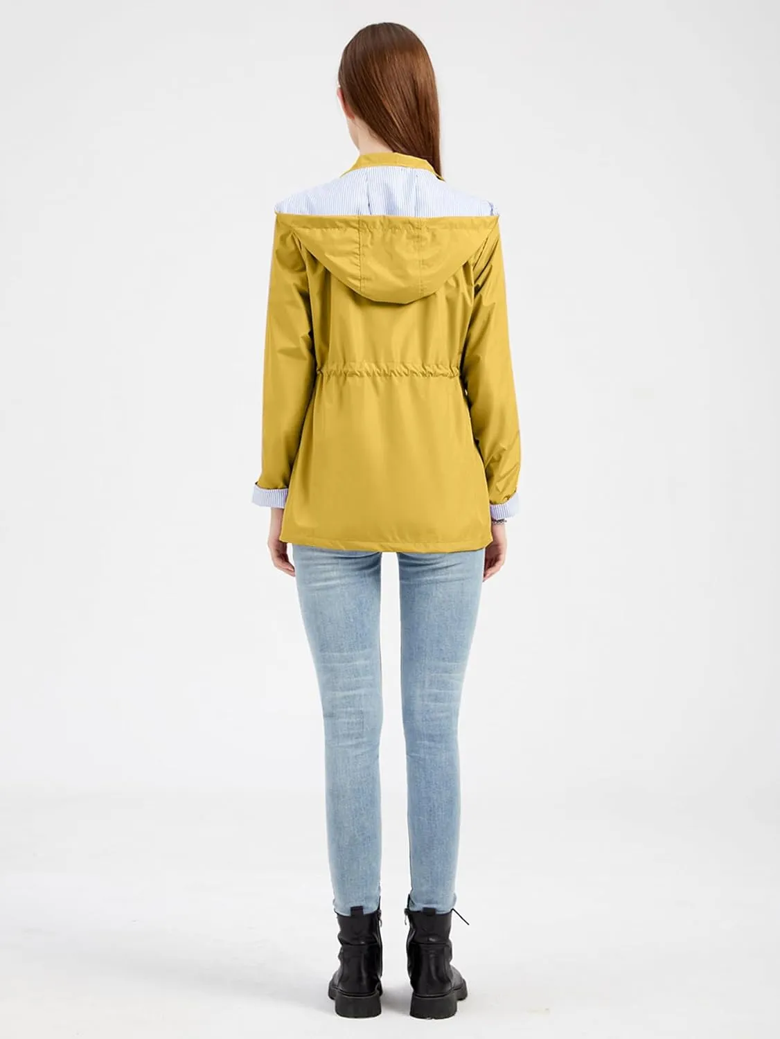 IFFEI Women's Rain Jacket Lightweight Waterproof Rain Coat Outdoor Hooded Windbreaker with Pockets