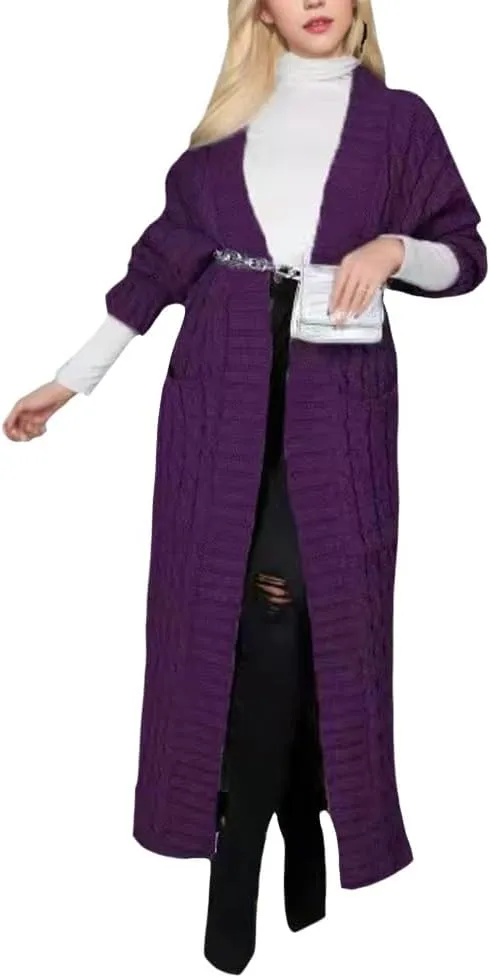 Long Cardigans Sweater Coat Women Cable Knit Maxi Cardigan Open Front Duster Cardigans Jacket Trendy Chunky Knitwear